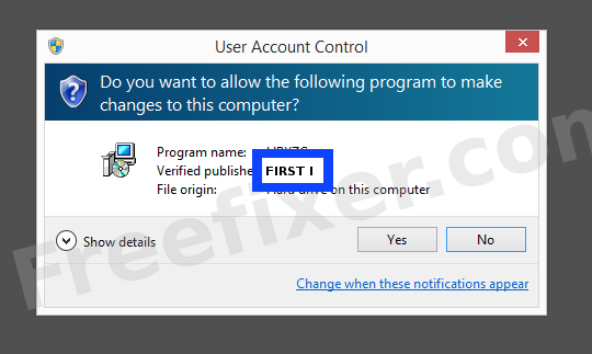 Screenshot where FIRST I appears as the verified publisher in the UAC dialog